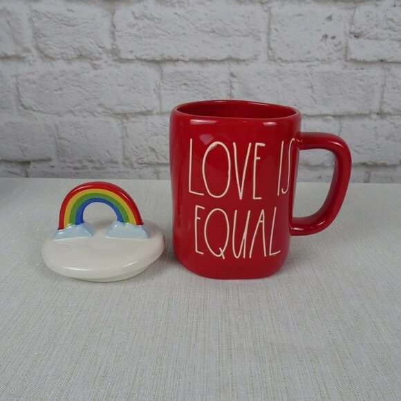 New RAE DUNN Rainbow 🌈 Figural Mug Love Is Equal Red With Lid Pride Home Decor - Picture 11 of 12